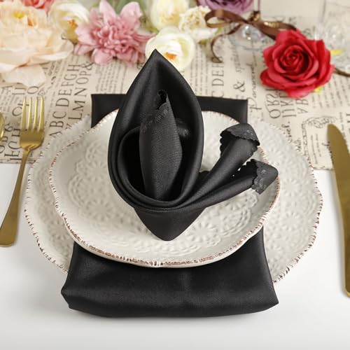 Halloween Black Cloth Napkins Set of 12 - Elegant Polyester Dinner Napkins