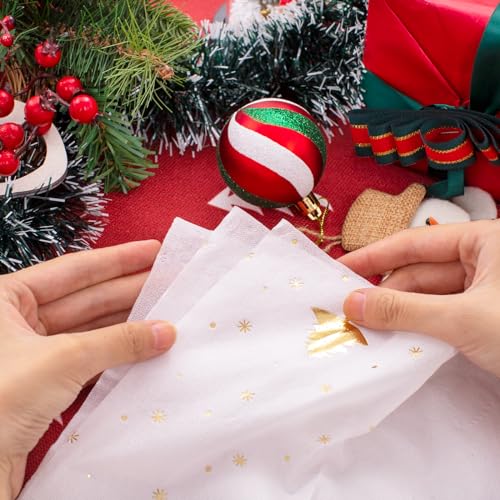 100Pack Gold Christmas Tree Napkins 3-ply Disposable 8x4.3in (Folded) - Premium Tableware