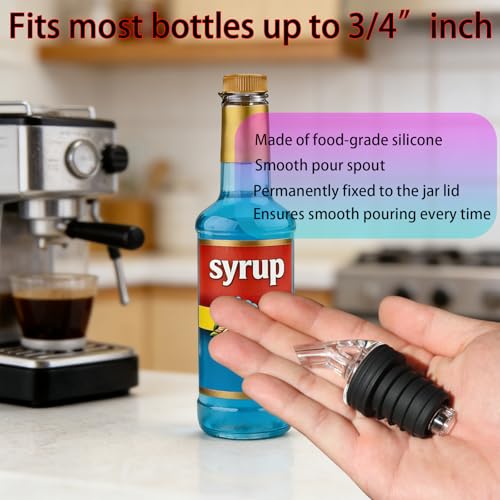 ziHenryDa Pour Spout for Torani Sugar-Free Syrup 25.4 Fl Oz Bottle - Black, Leak-Proof, 4-Piece Set with Caps