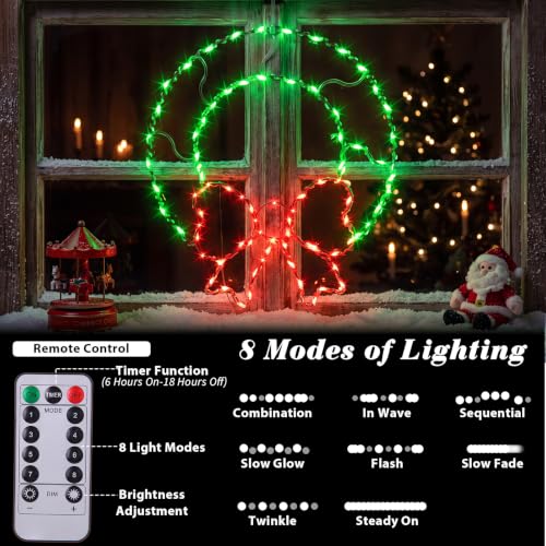 Christmas Window Silhouette Lights with Bow - 4 Pack 13.5in, 80 LEDs, Timer Remote USB Powered
