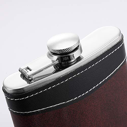 Premium 8oz Stainless Steel Hip Flask with Leather Wrap & Funnel - Leak-Proof, Gift Boxed