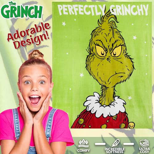 Grinch Green 59x51.2in Fleece Throw Blanket, Soft Warm Holiday Xmas