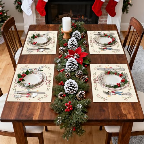 OTOSTAR Nutcracker Christmas Placemats Set of 4 - 12x18 Inch Holiday Table Mats Beige