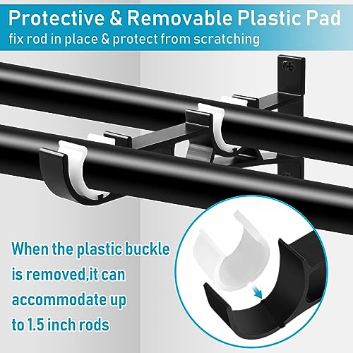 Heavy Duty Double Curtain Rod Brackets for 1 Inch Rods, 3 Pack Black