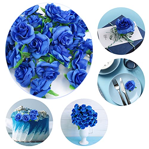 50pcs Royal Blue Artificial Silk Rose Flower Heads - 1.6"