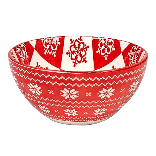 Peppermint Candy 13oz Porcelain Bowls Set of 6 - Christmas Holiday Snack & Dessert Serveware