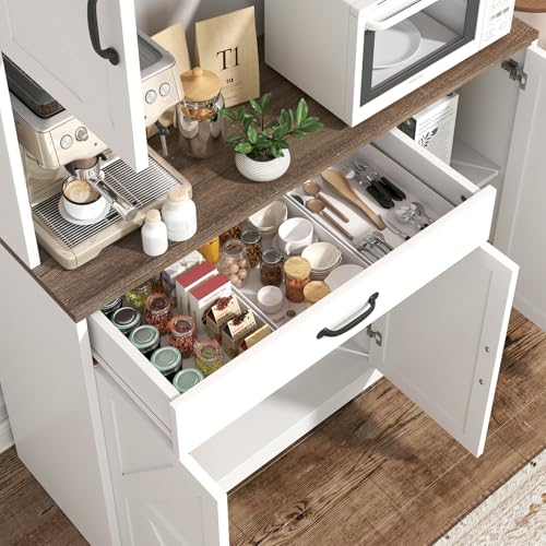 71" Kitchen Pantry Cabinet with Charging Station & Microwave Stand