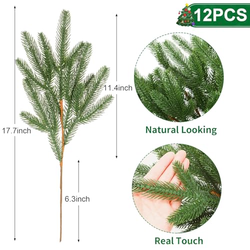 Green / 12 Bundles Artificial Pine Branches Faux Cedar Greenery for Christmas & Holiday Decor
