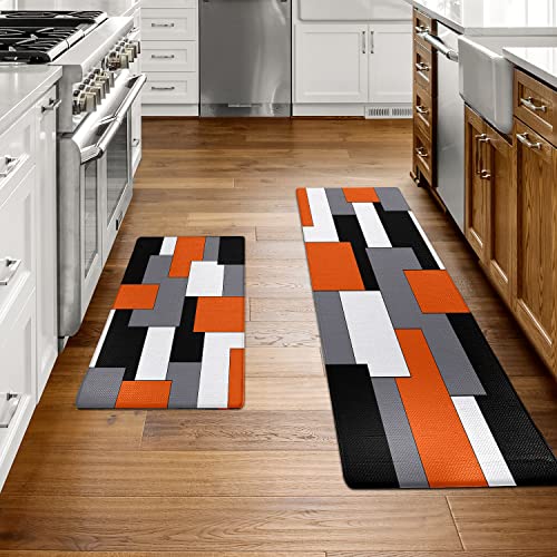2-Piece Anti-Fatigue Kitchen Rug Set, Geometric Cushioned Non-Slip Floor Mats