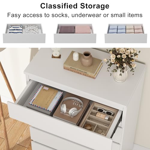Jocoevol White 5-Drawer Bedroom Dresser - Modern Wood Storage Chest