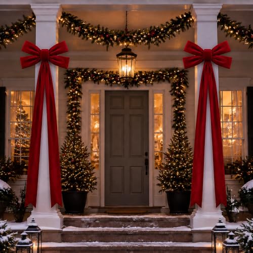 Large Velvet Christmas Bow Ornaments - 2 Pack, 30x75 Inch Holiday Decor