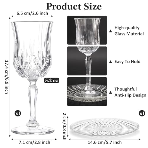 Modern Glass Kiddush Cup Set with Matching Tray - 5.2 oz Wine Goblet