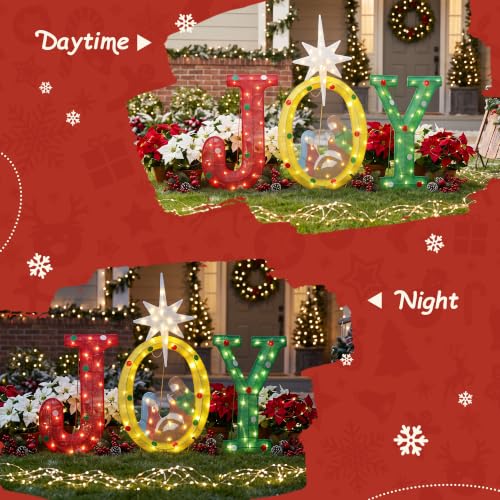 Veltenovaire 3-Piece Lighted Nativity Joy Sign Set for Christmas Yard Decor
