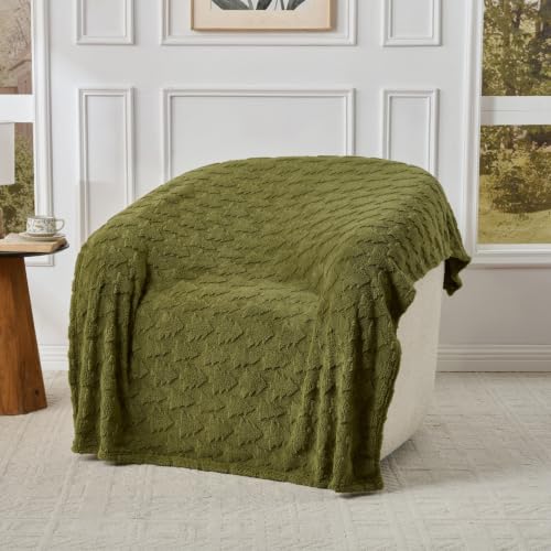Christmas Tree Throw Blanket 50x60 Inches - Cozy Fleece with Embossed Tree Pattern - Olive Green - Xmas Tree Green / Throw(50x60)