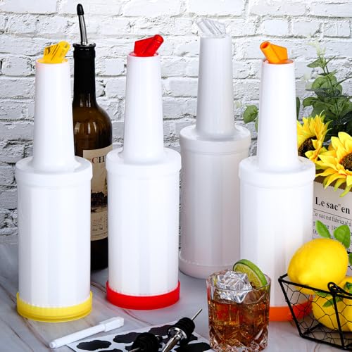 Ruisita 4-Pack 34oz Plastic Juice & Liquor Pour Bottles with Stainless Steel Spouts - Multicolor Bar Containers