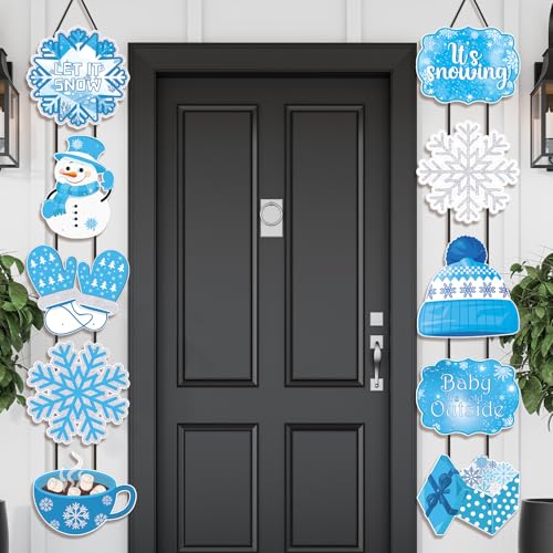 CroBlissful Winter Snowflake Christmas Porch Sign Set - Blue, 2 Pack, 10 Designs