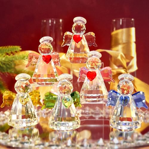 6-Pack Handcrafted Crystal Glass Angel Figurines - Tabletop Decor Set