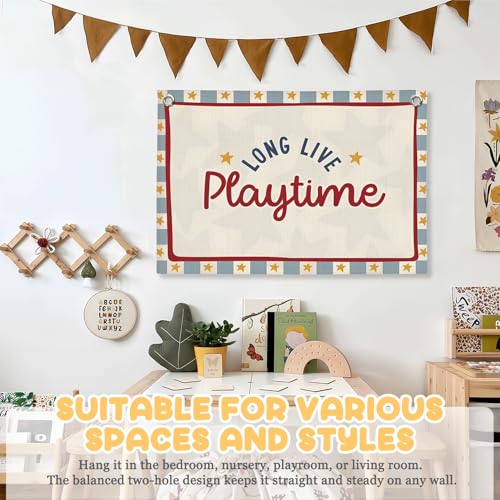 Long Live Playtime Linen Canvas Banner - 30x20 Inch Nursery Wall Decor