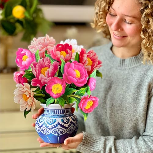 3D Peony Pop Up Greeting Card - 13-Inch Floral Bouquet Paper Card