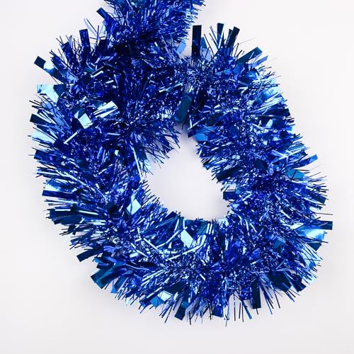 33ft Blue Shiny Metallic Tinsel Garland - Holiday & Party Twist Decor
