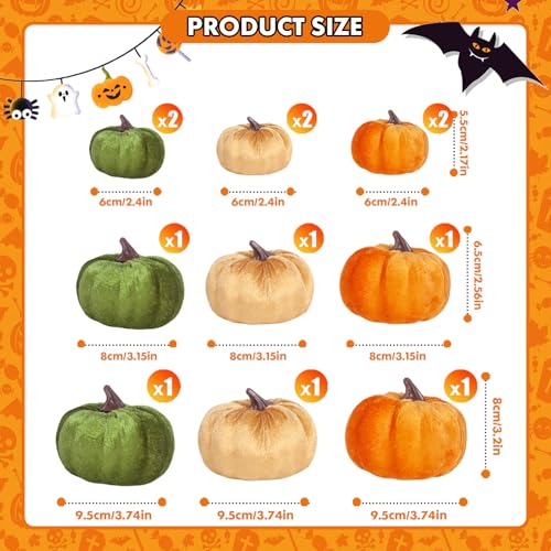 12-Piece Velvet Artificial Pumpkins for Fall and Thanksgiving Decor