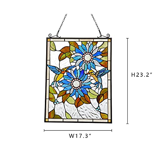 Capulina Handmade Stained Glass Window Panel with Sunflower & Bird Design