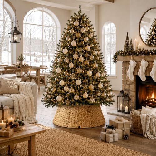 Poen 42 Inch Woven Rattan Christmas Tree Collar Khaki — Handwoven, Adjustable