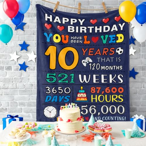 10th Birthday Blanket for Boys - 50 x 60 Inch Double Digits Gift