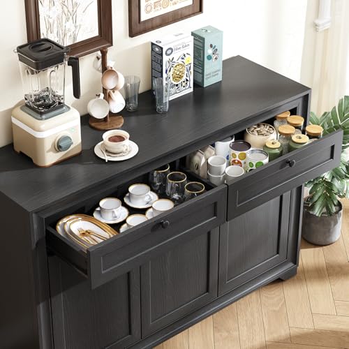 48-Inch Sideboard Buffet Cabinet with Drawers and Shelves, Black