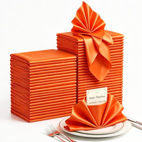 Orange Satin Napkins 40 Pack 17x17 inch Square Cloth Dinner Napkins Bulk