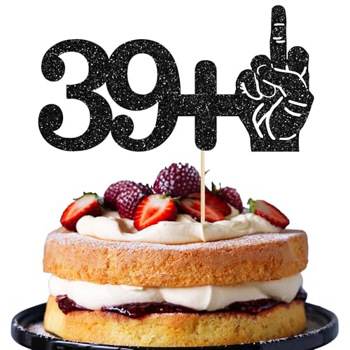 39+1 Black Glitter Cake Topper for 40th Birthday Party Decoration