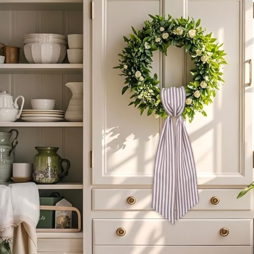 Neutral Ticking Stripe Wreath Sash for Front Door 56 Inch Long