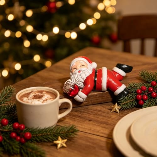 Mtruil Xmas Style 13 Santa Resin Figurine Holding Red Wine - Christmas Decor