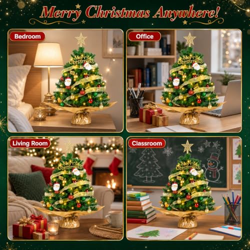 24 Inch Tabletop Christmas Tree with Lights and Decorations - HRZOUKP