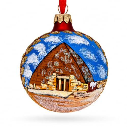 Egyptian Pyramids Glass Ball Ornament, 4 Inch Hand-Painted Christmas Decoration