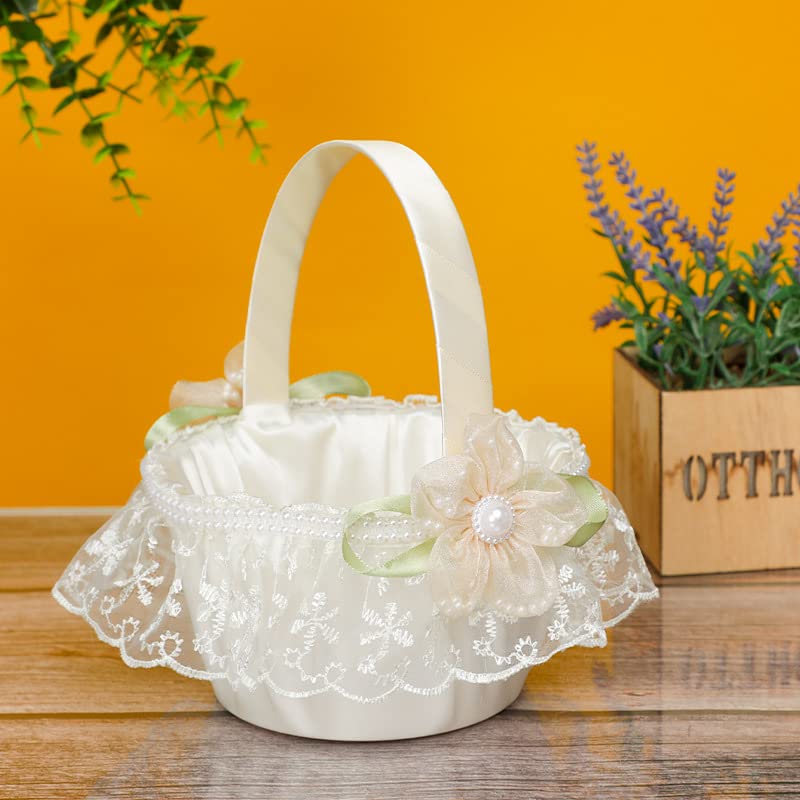 2-Piece Lace & Rhinestone Flower Girl Basket Set for Weddings, 7.87-inch