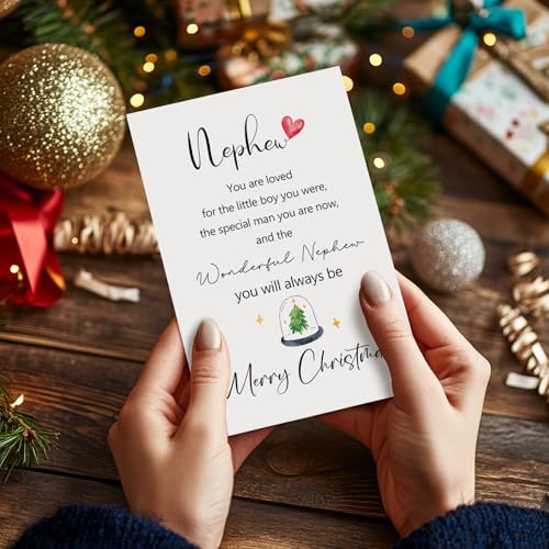 Nephew Christmas Card - Heartfelt Card from Aunt/Uncle, RYYike 8x5.3in with Envelope