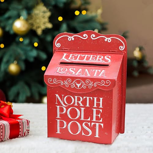 Red Xmas Letters to Santa Mailbox Wall Mount Christmas Decor North Pole Post