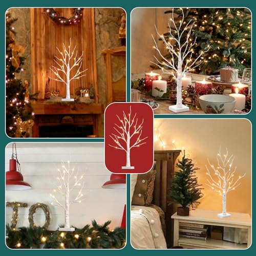 PABIPABI 4-Light LED Birch Trees with Timer Battery-Powered Christmas Decor