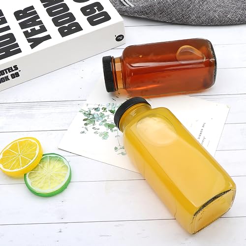 Accguan 12oz Glass Water Bottles Set - Leak-Proof Square Bottles for Juicing, Oils, Kombucha, Travel