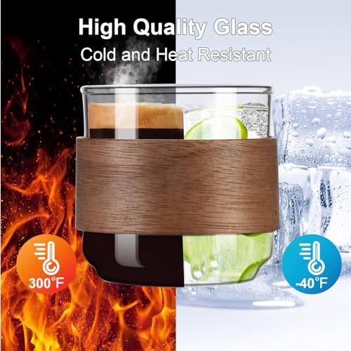 PARACITY 5 oz Espresso Shot Cups Set of 2 with Wooden Ring - Heat-Resistant Borosilicate Glass