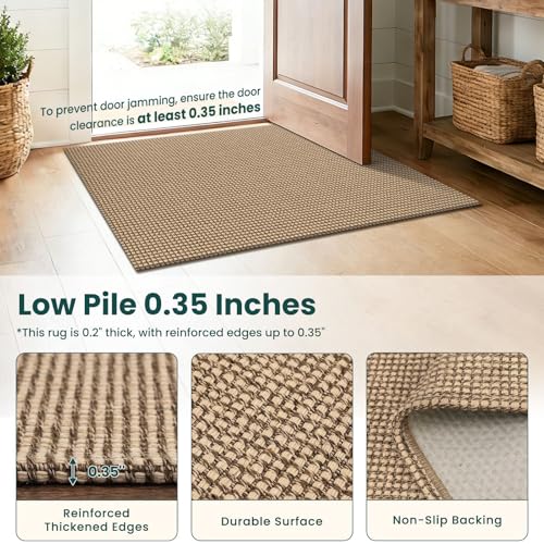 Boho Area Rug 3x5 ft, Washable Cotton Entryway Rug with Non-Slip Rubber Back
