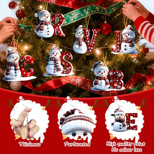 QETRABONE Snowman Christmas Ornaments - Flat Letter Decor for Tree, L (Set of 26)