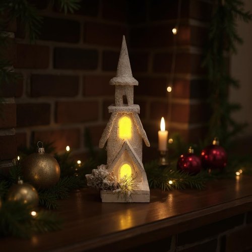 Light-Up Church | LED Timer Christmas Village House for Mantle, Shelf & Table Decor