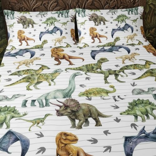 4-Piece Dinosaur Twin Sheet Set - Kids Jurassic Bedding with Deep Pocket