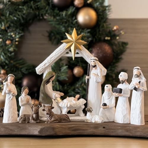 12 Pack Indoor Nativity Set - Christmas Scene Figurines for Holiday Decor