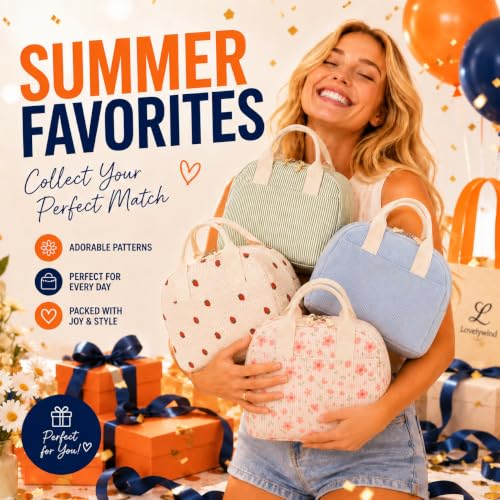 LOVELYWIND Insulated Lunch Bag for Women - Blue Floral Lunch Tote