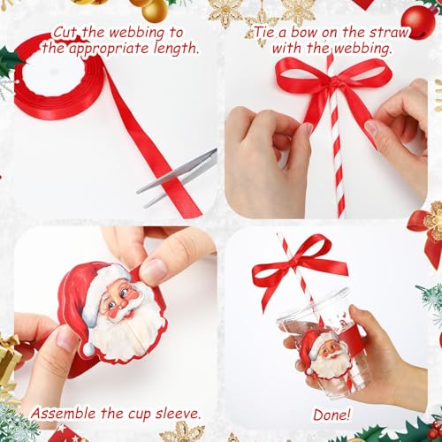 Christmas Plastic Cups Bulk 60 Pcs with Lids & Straws - Santa & Snowman Theme