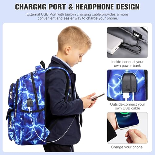 3-Piece Lightning School Backpack Set with Lunch Bag and Pencil Case