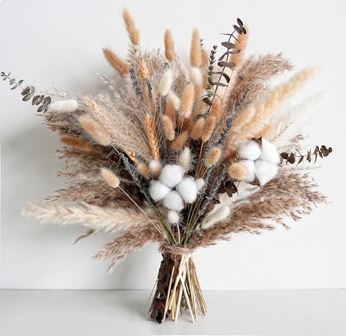 Natural Dried Flower Bouquet with Pampas Grass & Eucalyptus for Boho Home Decor